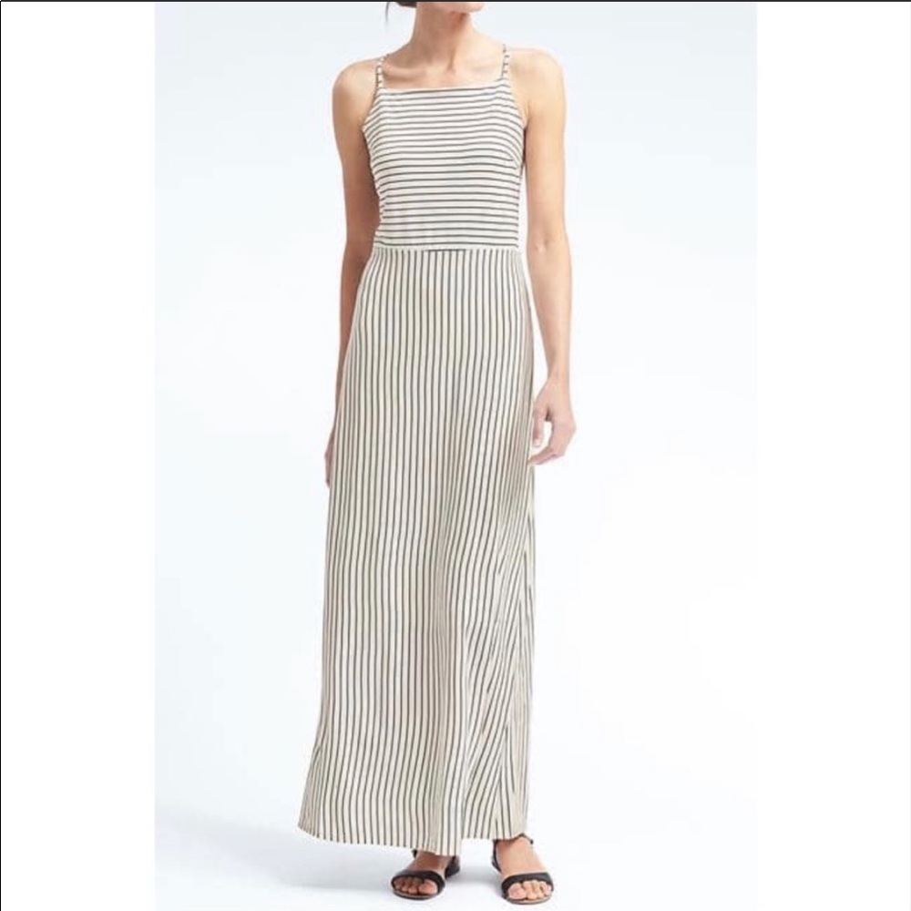 Banana Republic Black and White Striped Maxi Dress
